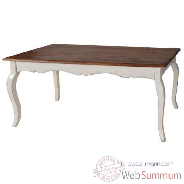 Table de salle a manger blanc patine-plateau cire Antic Line -CD174