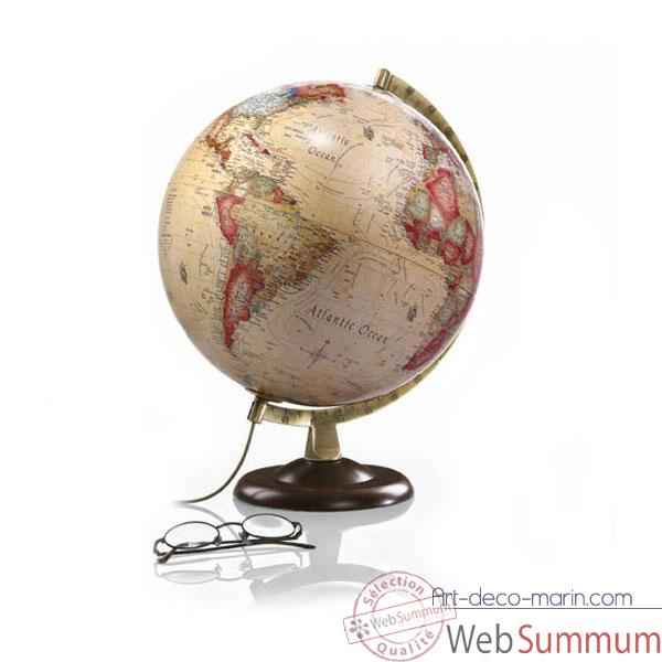 Globe Classic A4 - Globe lumineux - Cartographie de type antique - diam 30 cm - Pied noyer et mridien laiton
