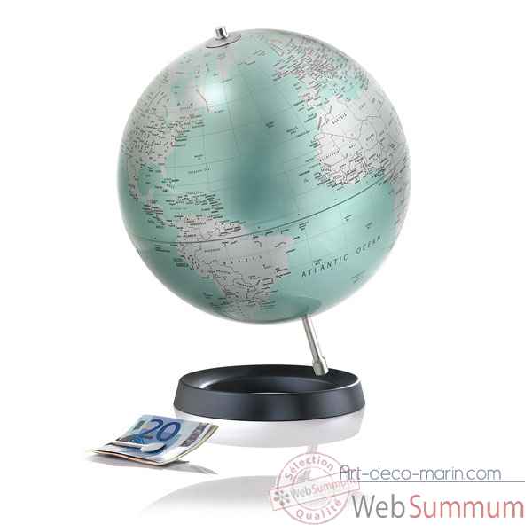 Globe desire - Globe dcoratif - Cartographie politique en anglais \\\'mint metal\\\' - diam 30 cm - Base caoutchouc et axe aluminium