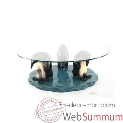 Table basse - Le trio de pingouins en Pin - 100 cm x 40 cm - verre tremp, bord poli p. 1,2 cm - LAST-MPI085-P - V1000-12