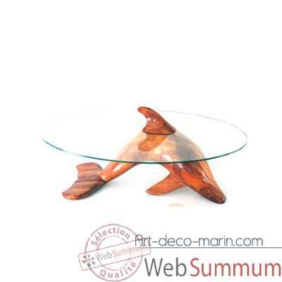 Table basse Le dauphin 95 cm en bois de Rauli - verre tremp, bord poli - LAST-MDA95-R - VI200-600-10