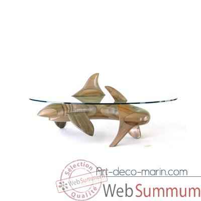 Table basse Le requin en Pin  - 150 cm x 85 cm x 43 cm - verre trempe, bord poli ep. 1,2 cm - LAST-MRE105-P - V1500-850-12