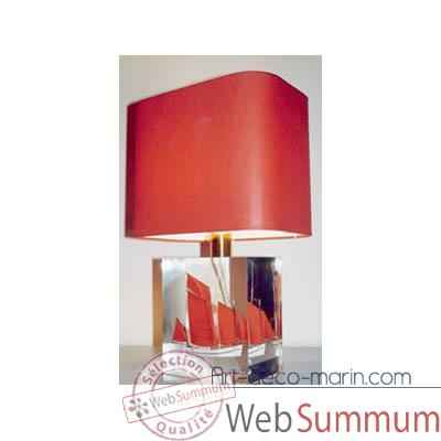 Petite Lampe Rectangle Chaloupe Rouge & Blanc Abat-jour Rectangle Rouge-105