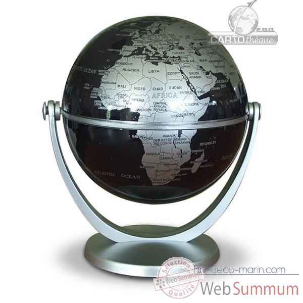 Globe 10 cm tournant noir cartographie politique argent cartotheque egg -CAEGL10NOI