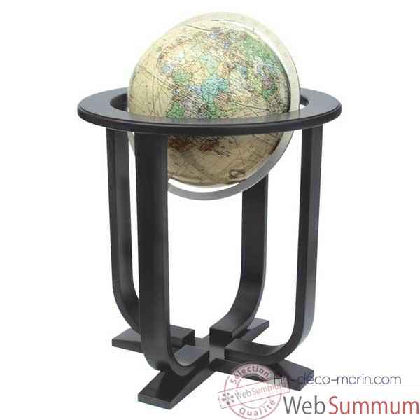 Globe geographique Colombus lumineux - modele Prestige  - sphere 40 cm, meridien metal aluminium-CO2240501