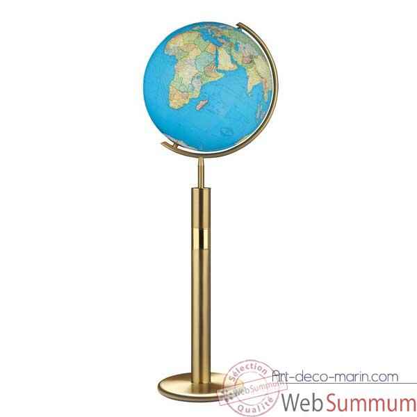 Globe geographique Colombus lumineux - modele Prestige  - sphere 40 cm, meridien metal laiton-CO204079