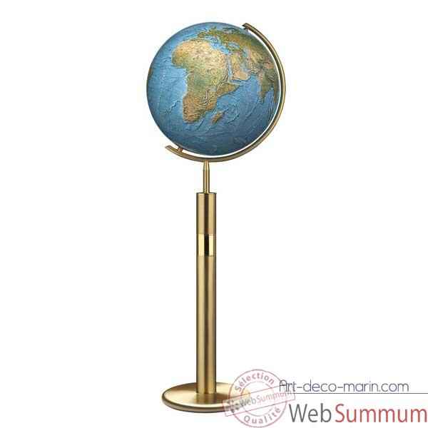 Globe geographique Colombus lumineux - modele Prestige  - sphere 40 cm, meridien metal laiton-CO214079