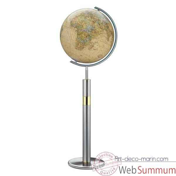 Globe geographique Colombus lumineux - modele Prestige  - sphere 40 cm, meridien metal acier fin-CO224089