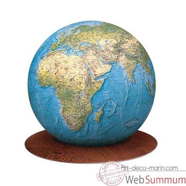 Globe geographique Colombus lumineux - modele Deco - sphere boule verre 34 cm sur socle wenge-CO213423