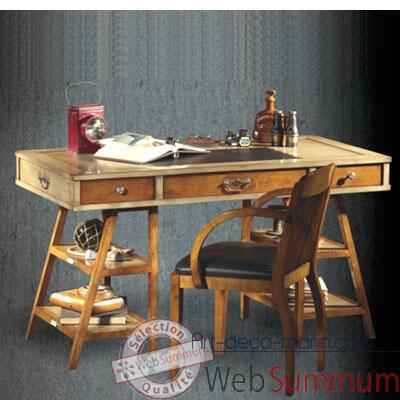 Table de timonier, avec patine, époque 19ème, dessus cuir - 140 x 78 x 70 cm - CO-083