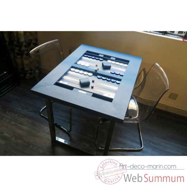 Table de backgammon cuir buffle bleu -TAB1001C-b -1