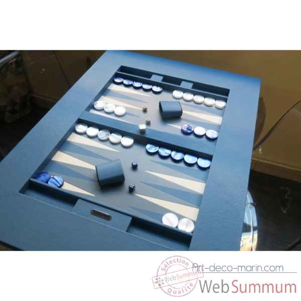 Table de backgammon cuir buffle bleu -TAB1001C-b -2