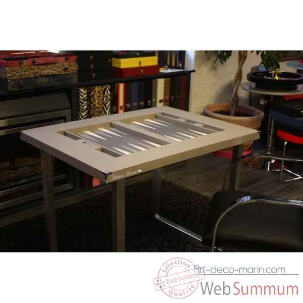 Table de backgammon cuir buffle grise -TAB1001C-g -2