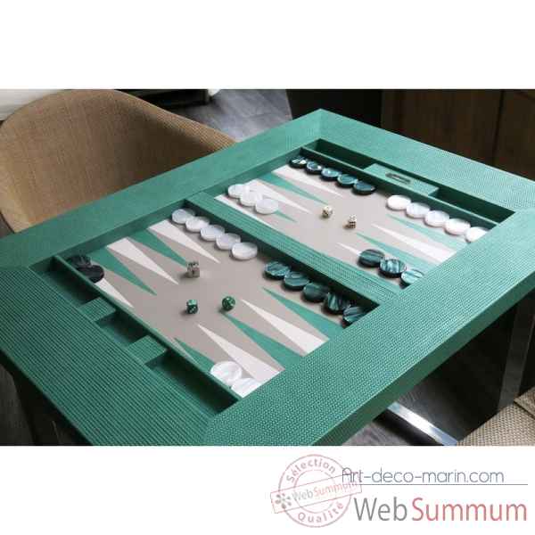 Table de backgammon cuir couture turquoise -TAB1006C-t -3