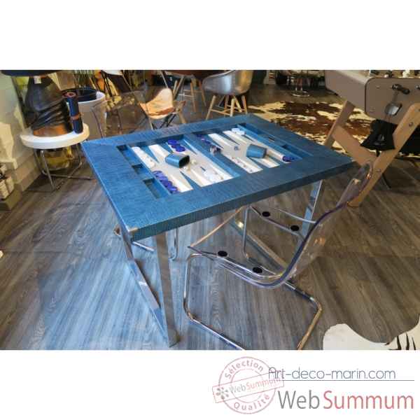 Table de backgammon cuir impression crocodile bleu -TAB1002C-b -2