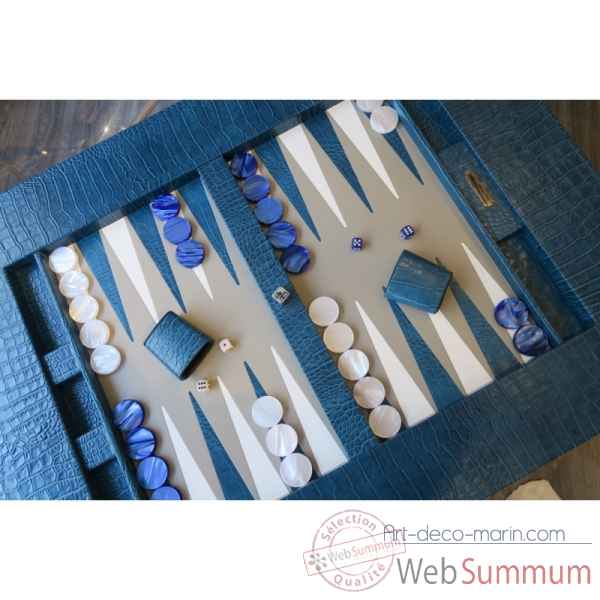 Table de backgammon cuir impression crocodile bleu -TAB1002C-b -3