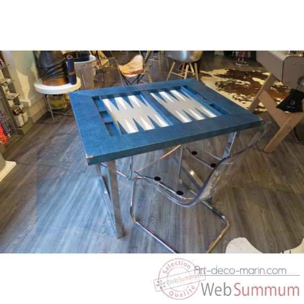 Table de backgammon cuir impression crocodile bleu -TAB1002C-b -4