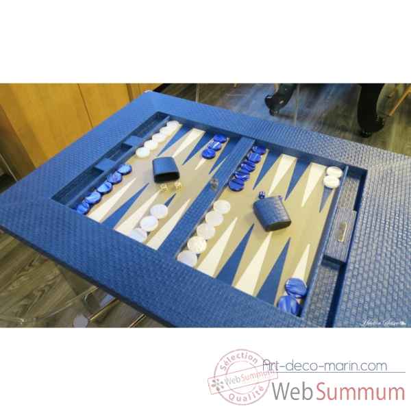 Table de backgammon cuir natte bleu -TAB1003C-b -1