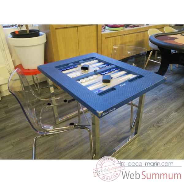 Table de backgammon cuir natte bleu -TAB1003C-b -2