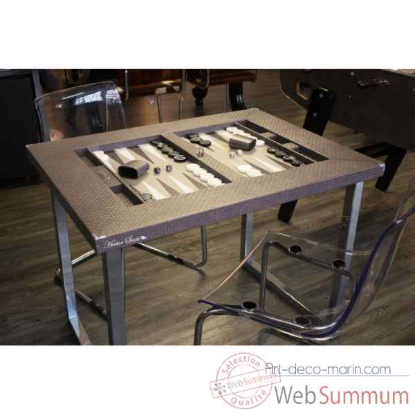Table de backgammon cuir natte gris -TAB1003C-g