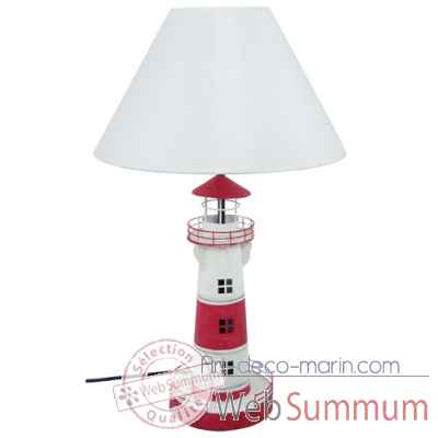 Lampe phare en metal, rouge et blc, h. 56 cm -2932